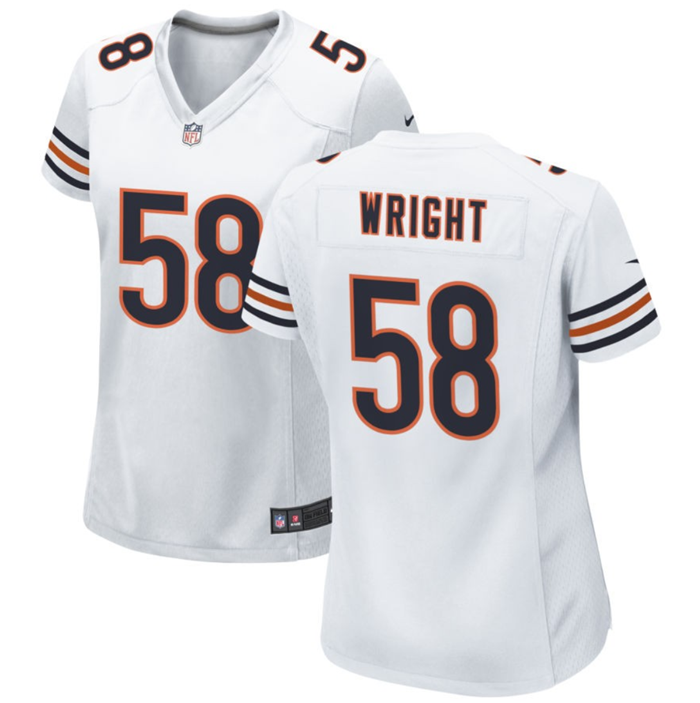 Women's Chicago Bears #58 Darnell Wright White Stitched Game Jersey(Run Small)
